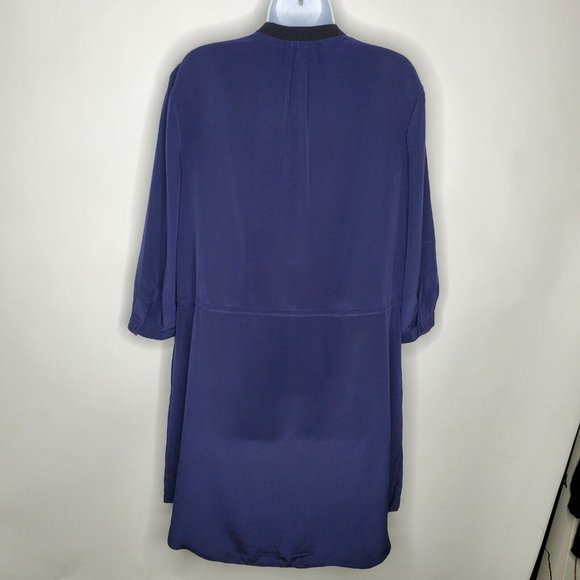 Fossil Womens 100% Silk Colorblock Dress Size L Drawstring Waist Round Neck Blue - Picture 4 of 9